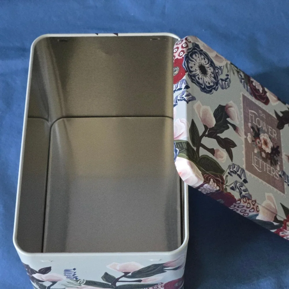 The Flower Letter Floral Botanical Decorative Storage Tin Box Sage Green Vintage